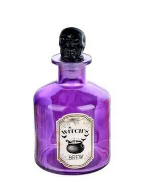 Halloween Bottle Glass Decor With Skull Top- Choose 1 NWOT